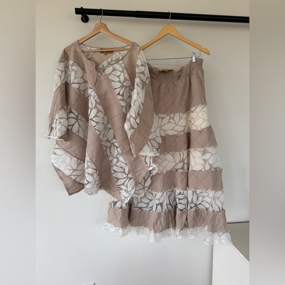 Donna Vinci 2X Tan Neutral Church Dress Skirt Set Summer Spring Lightweight